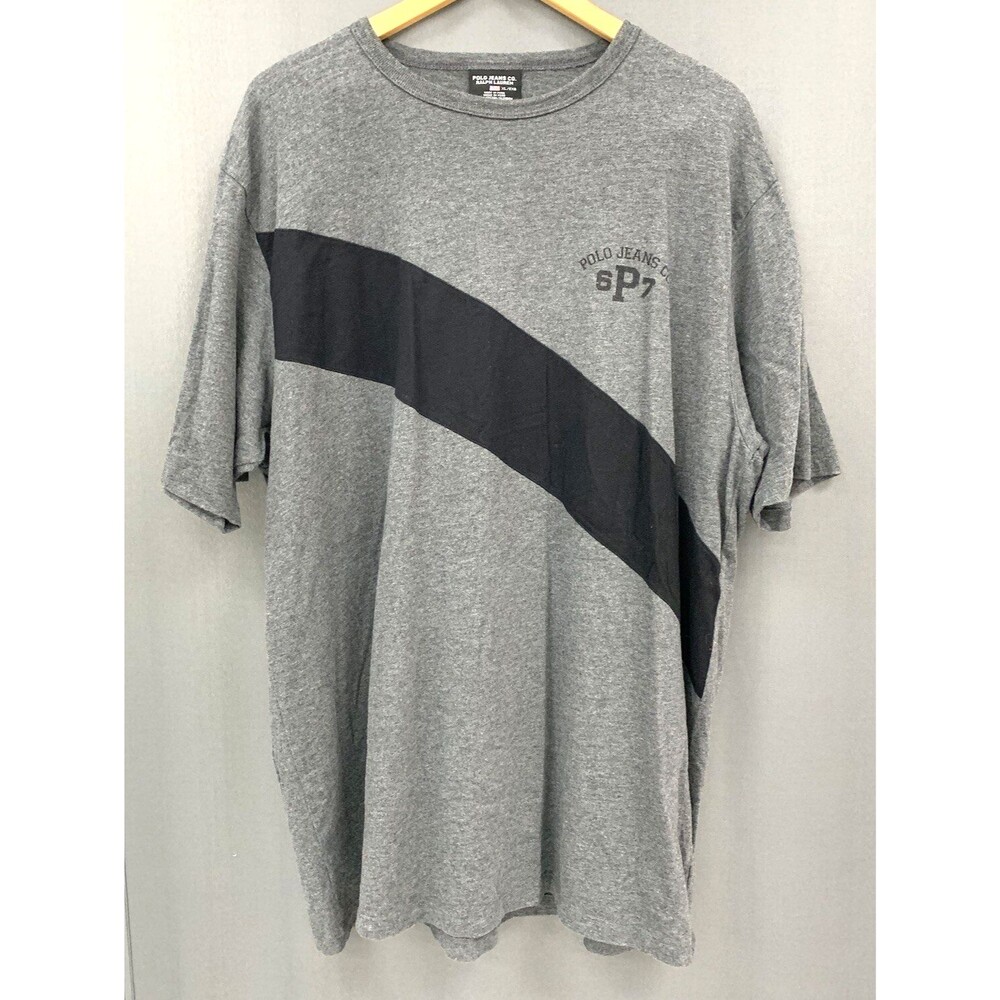 Vtg Y2K Ralph Lauren Polo Jeans Cotton T Shirt XL Gray Varsity Stripe Collegiate